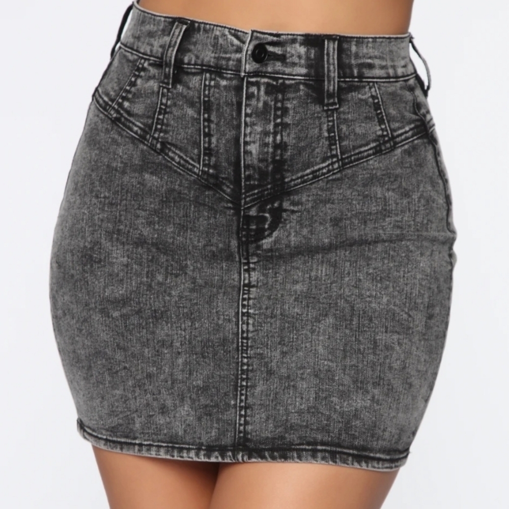 Acid wash denim mini skirt